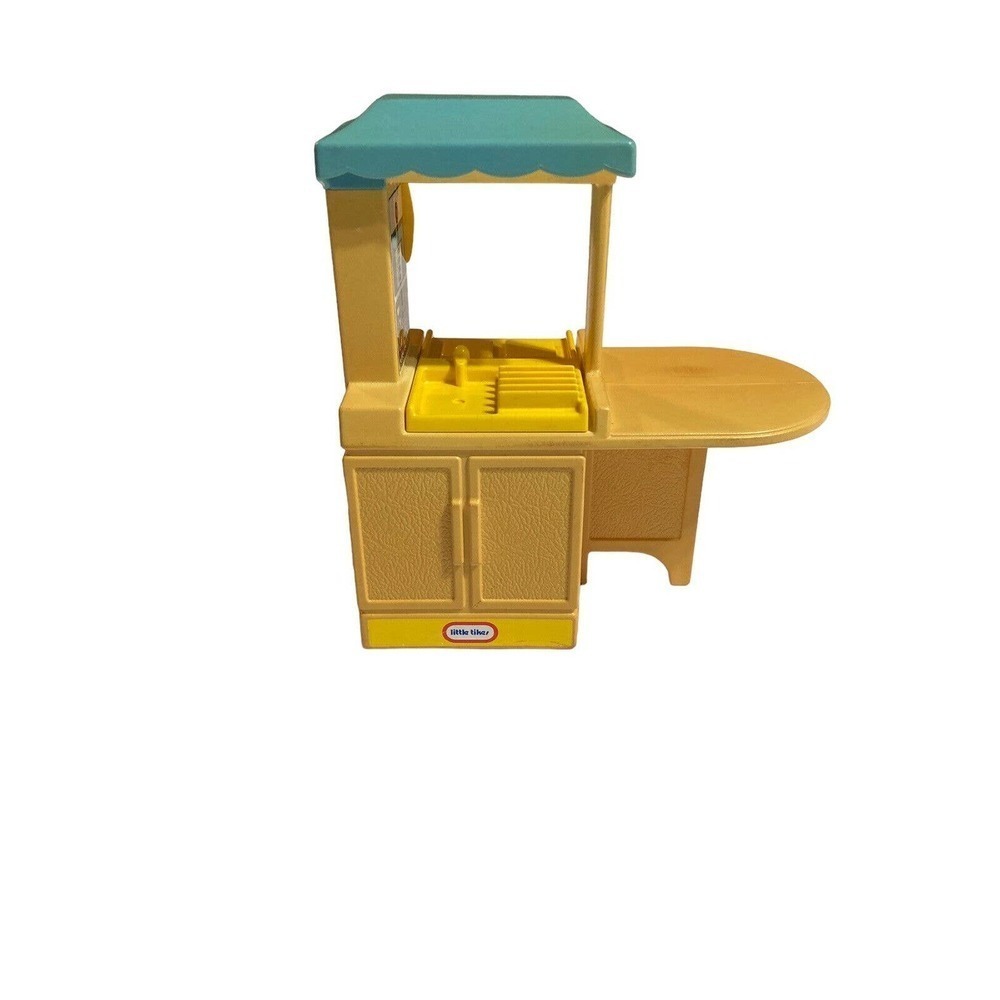 Little Tikes Dollhouse Furniture KITCHEN‎ ISLAND Stove Sink Phone Yellow Blue